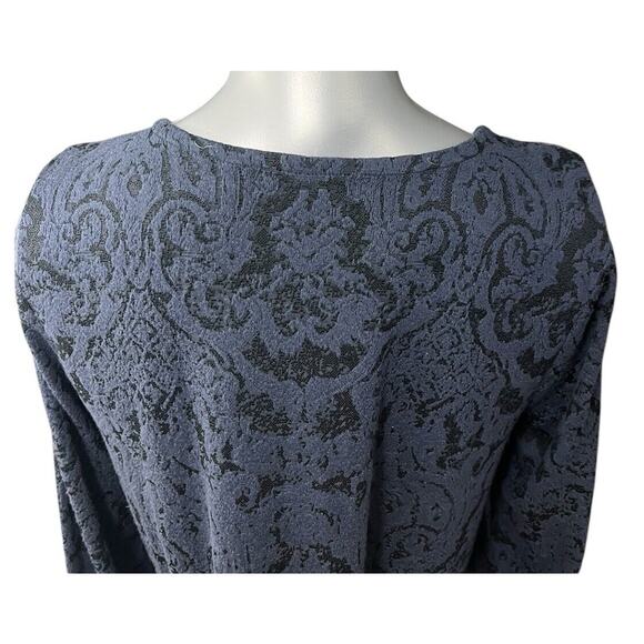 HABITAT Top Womens Blue Jacquard Medium Black Print Long Sleeve Asymmetric - Picture 6 of 12